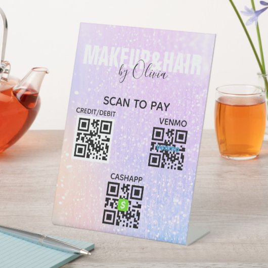 Pink Glitzer berührungsloser QR-Code Scan zum Pay Sockelschild (In Situ)