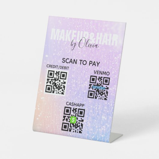 Pink Glitzer berührungsloser QR-Code Scan zum Pay  Sockelschild (Vorderseite)