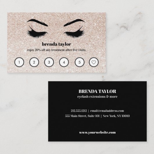 Pink Glitzer Browbar Eyelash Custom Loyalty Visitenkarte (Vorne/Hinten)
