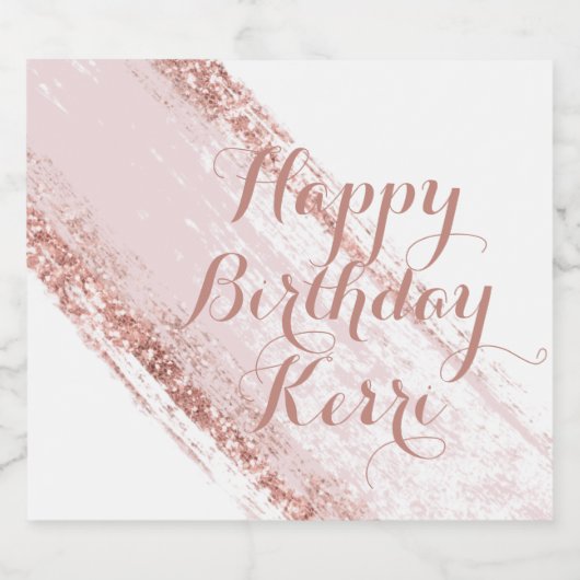 Pink Glitzer Brushstroke Brushstroke Custom Birthd Schaumweinetikett (Einzelnes Label)