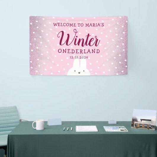 Pink Glitzer Bunny Winter Onederland Banner (Messeveranstaltung)