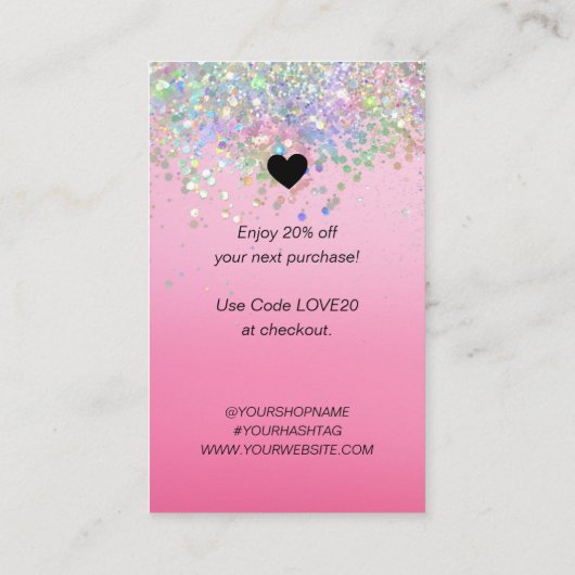 Pink Glitzer Business Vielen Dank für die Bestellu Visitenkarte (Rückseite)