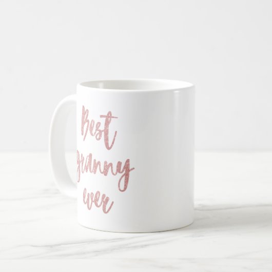 Pink Glitzer Calligraphy Best Granny Ever Kaffeetasse (Vorderseite Links)
