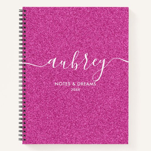 Pink Glitzer Calligraphy Notebook Notizblock (Vorderseite)
