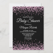 Pink Glitzer Confetti Black Baby Dusche laden ein Einladung (Vorderseite)