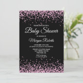 Pink Glitzer Confetti Black Baby Dusche laden ein Einladung (Stehend Vorderseite)