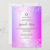 Pink Glitzer confetti hebrew Name Bat Mitzvah Einladung (Vorderseite)