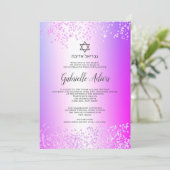 Pink Glitzer confetti hebrew Name Bat Mitzvah Einladung (Stehend Vorderseite)