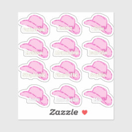 Pink Glitzer Cowgirl-Hutelhütte Namen Aufkleber