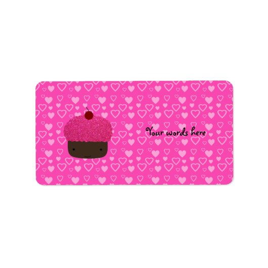 Pink Glitzer cupcake rosa Herzen Adressaufkleber (Vorne)