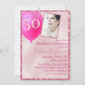 Pink Glitzer Custom Foto 50. Geburtstag Einladung (Vorderseite)