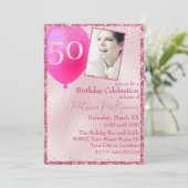 Pink Glitzer Custom Foto 50. Geburtstag Einladung (Stehend Vorderseite)