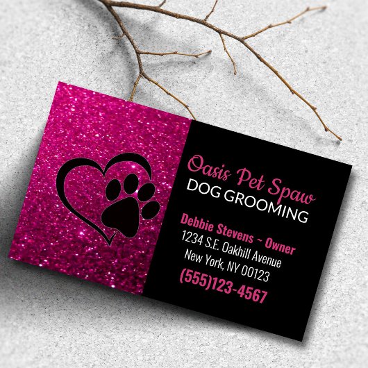 Pink Glitzer Design Dog Pet Grooming Service Visitenkarte