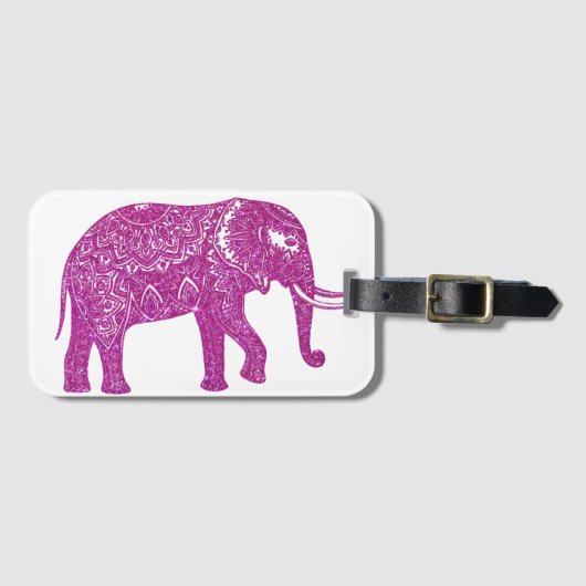Pink-Glitzer-Elefant Gepäckanhänger (Vorderseite (Horizontal))