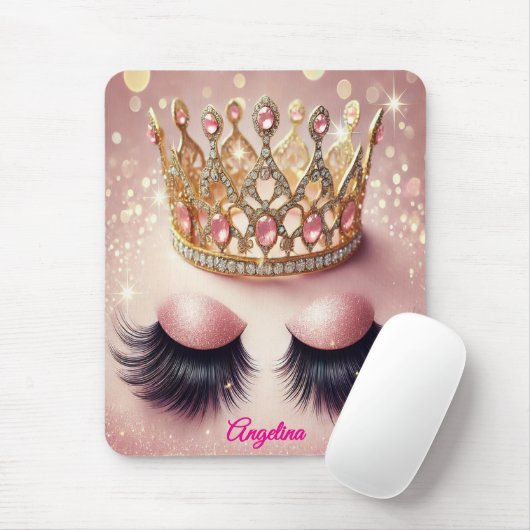 Pink Glitzer Eyelashes Crown Custom Mousepad (Mit Mouse)