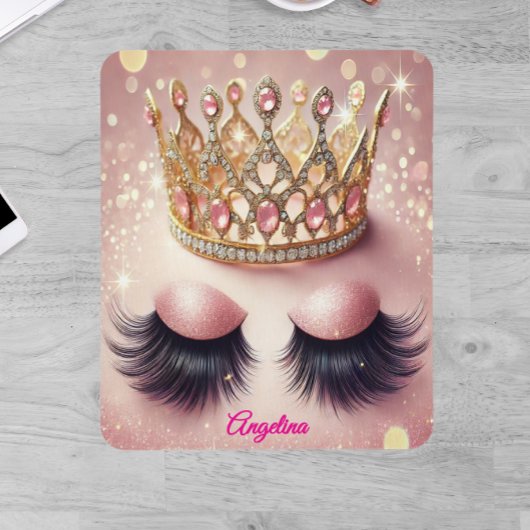 Pink Glitzer Eyelashes Crown Custom Mousepad