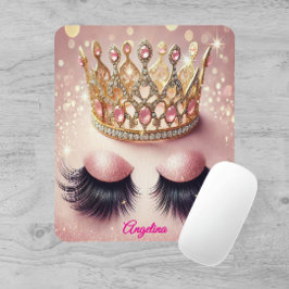 Pink Glitzer Eyelashes Crown Custom Mousepad