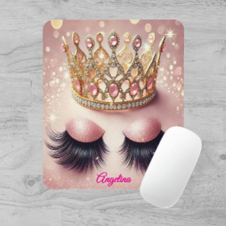 Pink Glitzer Eyelashes Crown Custom Mousepad
