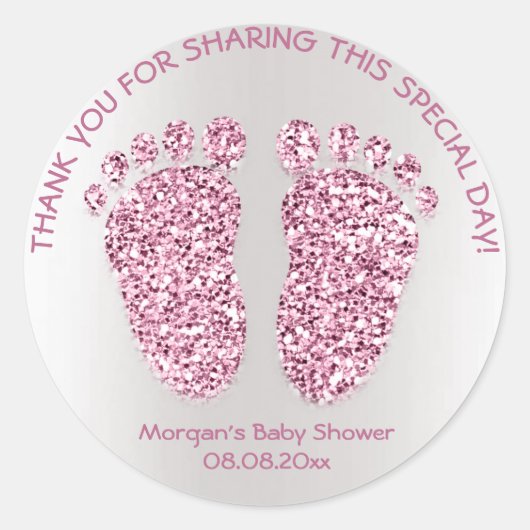 Pink Glitzer Feet Baby Dusche Gefallen Dank Girl G Runder Aufkleber (Vorderseite)