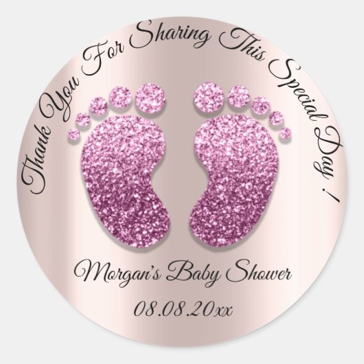 Pink Glitzer Feet Baby Dusche Gefallen Vielen Dank Runder Aufkleber (Vorderseite)