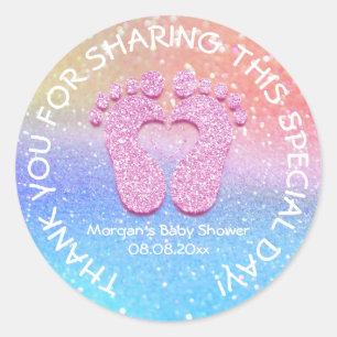 Pink Glitzer Feet Baby Dusche Regenbogen Danke Runder Aufkleber