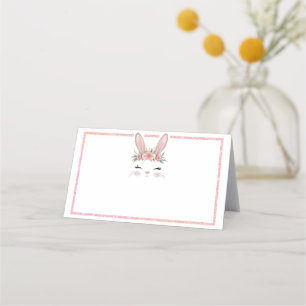 Pink Glitzer Floral Bunny Geburtstag Platzkarte