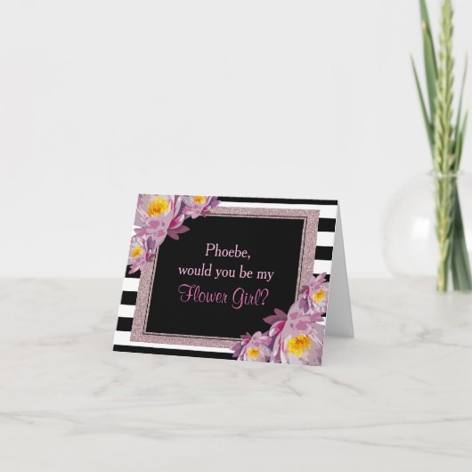 Pink Glitzer Floral werden Sie meine Blume Mädchen Einladung (Vorderseite)