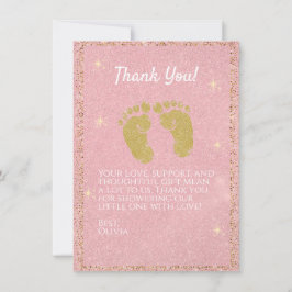Pink Glitzer Footprint Baby Girl Danke Karte