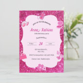 Pink-Glitzer-Geburtshaus Einladung (Stehend Vorderseite)