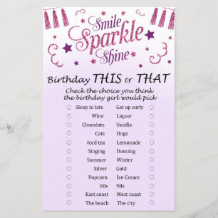 Pink glitzer Geburtstag Dieses oder Das Spiel
