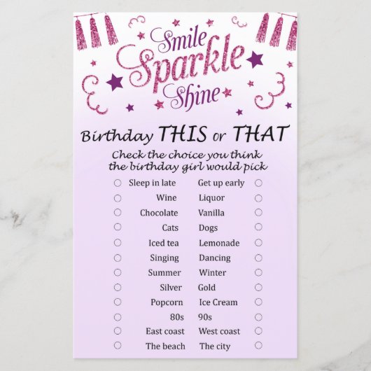 Pink glitzer Geburtstag Dieses oder Das Spiel (Vorderseite)
