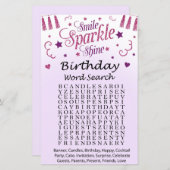 Pink Glitzer Geburtstag Word Search Game (Vorne/Hinten)
