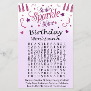 Pink Glitzer Geburtstag Word Search Game
