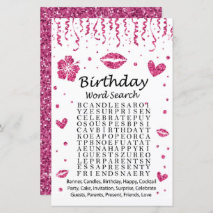 Pink Glitzer Geburtstag Word Search Game