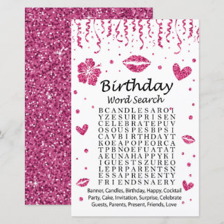 Pink Glitzer Geburtstag Word Search Game