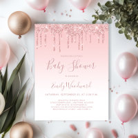 Pink Glitzer Girl Baby Dusche Einladung