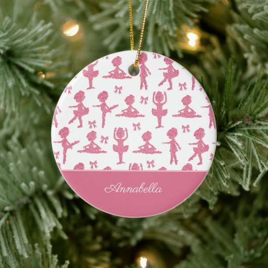 Pink Glitzer Girl Ballerina Pattern Weihnachten Keramik Ornament (Baum)
