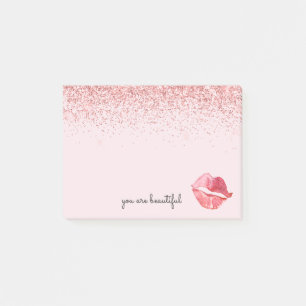 Pink Glitzer Glam Watercolor Kiss Post-it Klebezettel