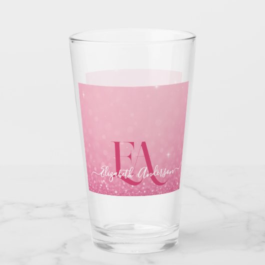 Pink Glitzer Glass Cup mit Name & Initialen Glas (Vorderseite)