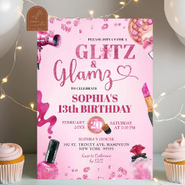 Pink Glitzer Glitz und Glamz machen den Geburtstag Einladung