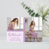 Pink Glitzer Graduate Einfache 2 Fotos Abschluss (Stehend Vorderseite)