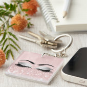 Pink Glitzer Gray Girly Makeup Lashes Schlüsselanhänger (Vorderseite rechts)