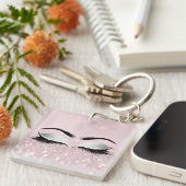 Pink Glitzer Gray Girly Makeup Lashes Schlüsselanhänger (Vorderseite rechts)