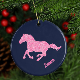 Pink Glitzer Horse Little Girl Keramik Ornament