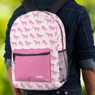 Pink Glitzer Horse Little Girl Vorname School Bedruckter Rucksack