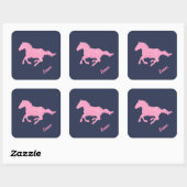 Pink Glitzer Horse Little Girl Vorname Tier Quadratischer Aufkleber (Blatt)