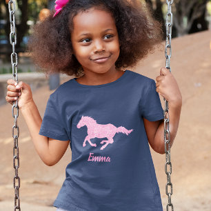 Pink Glitzer Horse Little Girl Vorname Tier T-Shirt