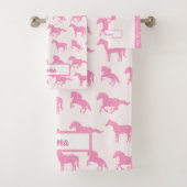 Pink Glitzer Horse Pattern Little Girl Vorname Badhandtuch Set (Insitu)