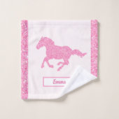Pink Glitzer Horse Pattern Little Girl Vorname Badhandtuch Set (Waschlappen)