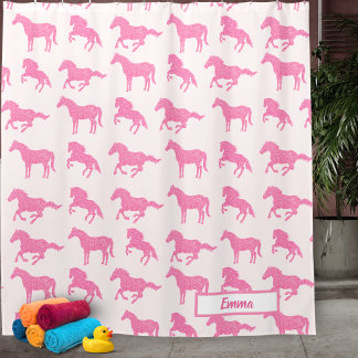 Pink Glitzer Horse Pattern Little Girl Vorname Duschvorhang